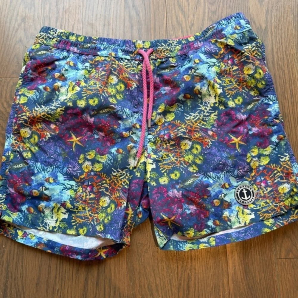 Europann Saint-Tropez Men’s Swim Trunks Large Tropical Reef Print Drawstring L